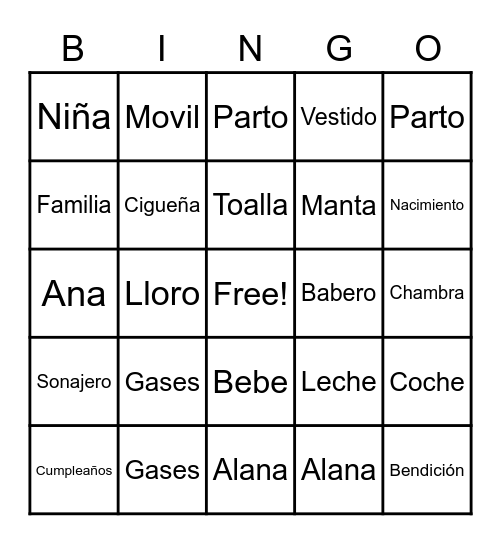 Alana's Bingo Card
