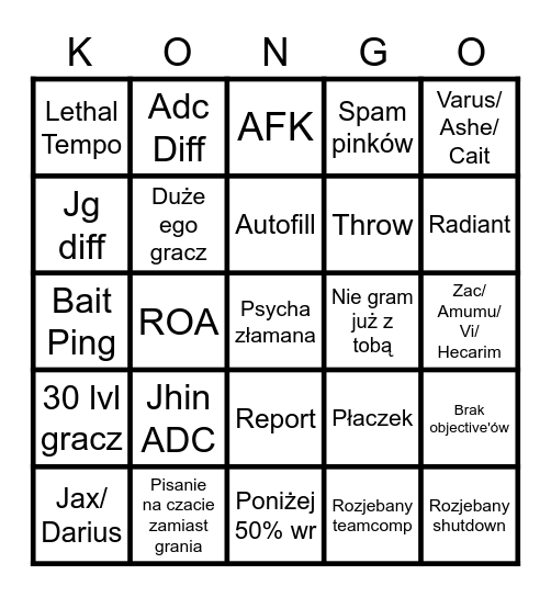 Solo/Duo Q Bingo Card