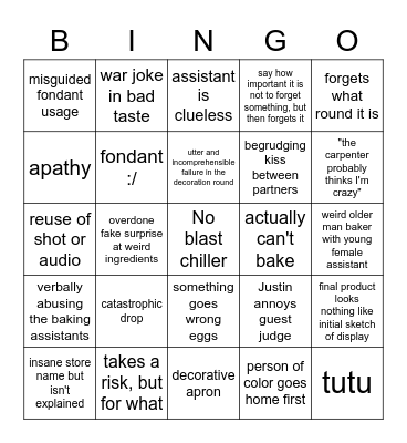 Cupcake Wars bingo Card