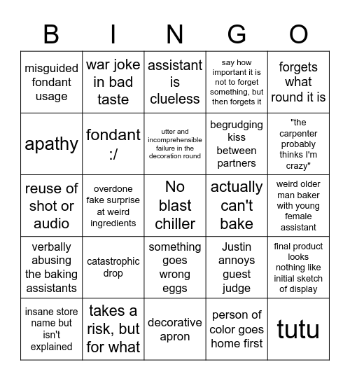 Cupcake Wars bingo Card
