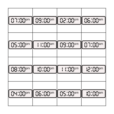 TIME ZONES BINGO Card