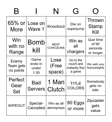 Splatoon 3 Bingo Card