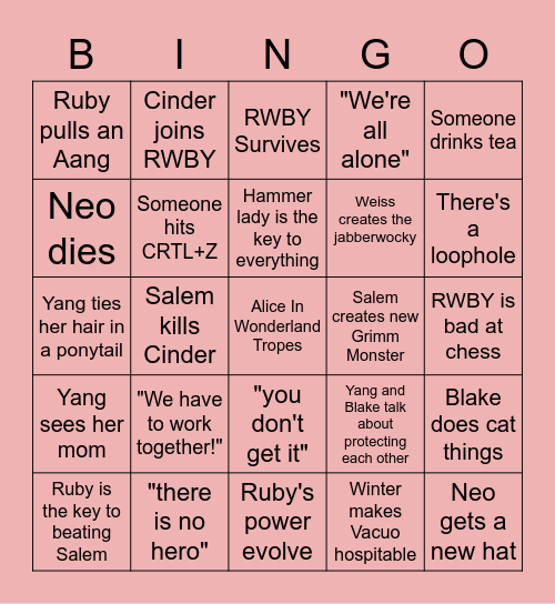 RWBY Season 9 Bingo (shaoliy) Bingo Card