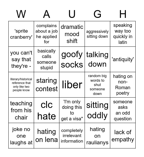 3A Latin Bingo Card