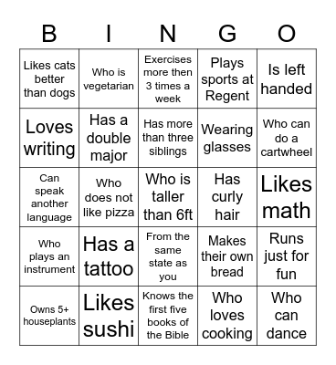 Get To Know You Bingo Card