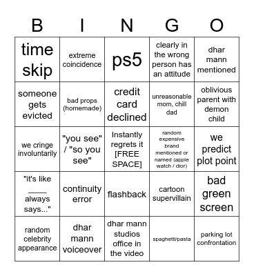 Dhar Mann Bingo v4 Bingo Card