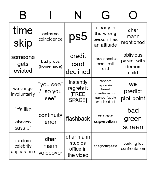 Dhar Mann Bingo v4 Bingo Card