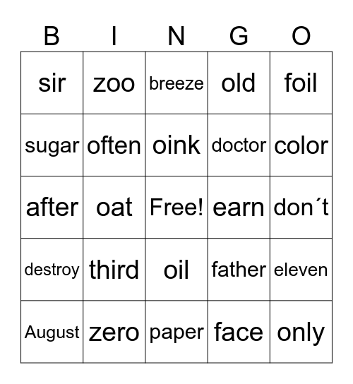 Bingo Review 8-11 sounds Bingo Card