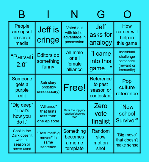 Survivor 44 Bingo Card