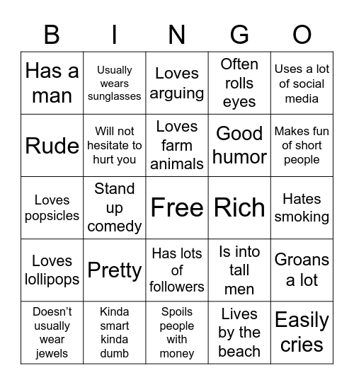 Summer girl bingo Card