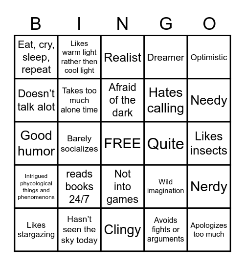 are you shy? Bingo Card