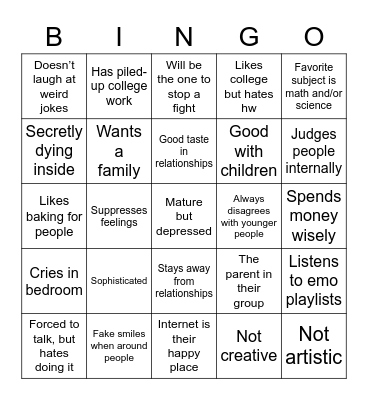 Mature but depressed Bingo Card