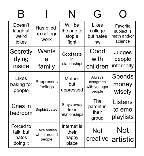 Mature but depressed Bingo Card