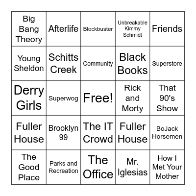 Which Shows Do You Find Funny? Bingo Card