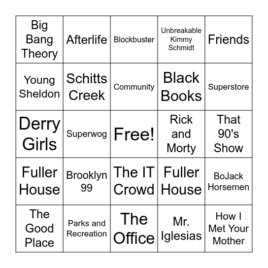 Which Shows Do You Find Funny? Bingo Card