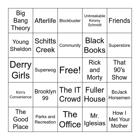 Which Shows Do You Find Funny? Bingo Card