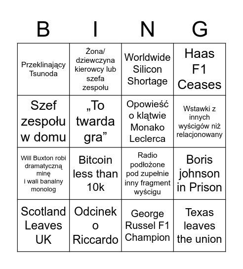 2021 Board Bingo Card