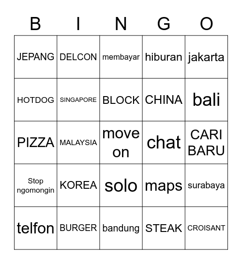 Jexov Bingo Card