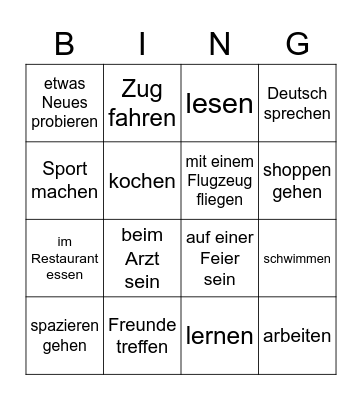 DaF Ferien Bingo Card