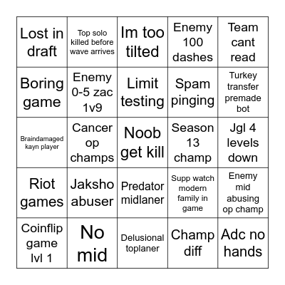Solo Q Bingo Card