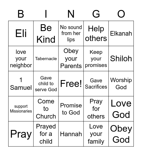 Hannah's Family Worshiped God Bingo Card