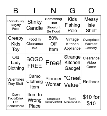 Walmart Bingo Card