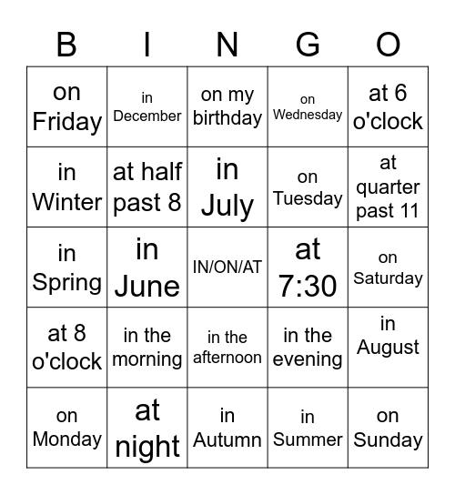 Untitled Bingo Card