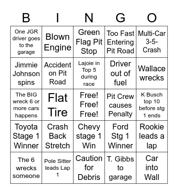 Daytona 500 Bingo Card