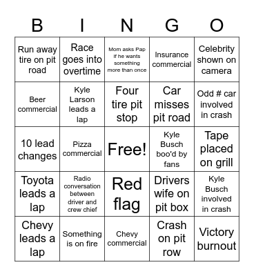 2023 Daytona 500 Bingo Card