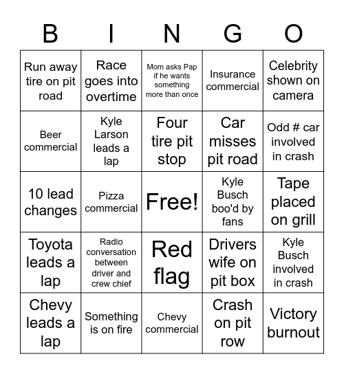 2023 Daytona 500 Bingo Card