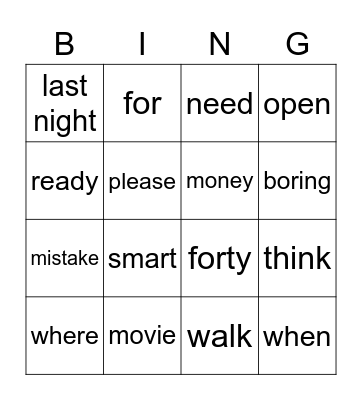 Untitled Bingo Card