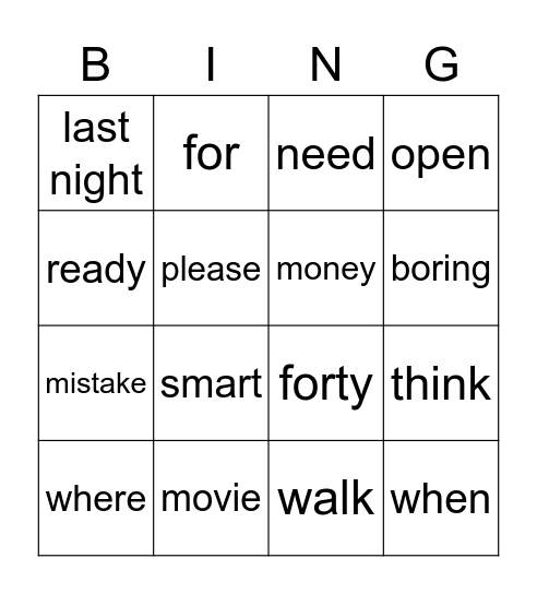 Untitled Bingo Card
