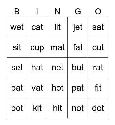 Word Fun Bingo Card