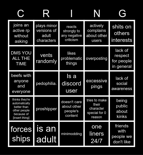 People We Don t Like Bingo Card