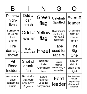 DAYTONA 500 BINGO Card
