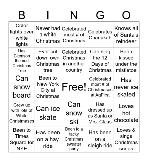 HOLIDAY B-I-N-G-O Bingo Card