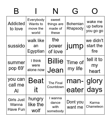 Music Genres Bingo Card