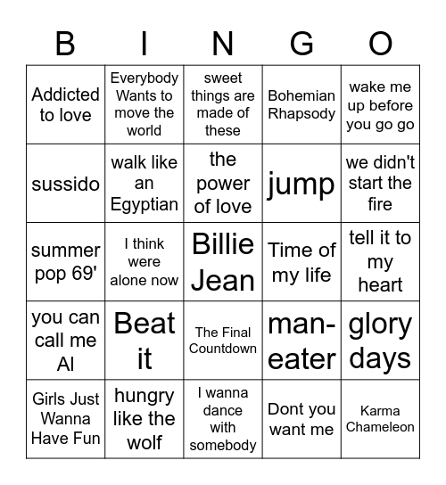 Music Genres Bingo Card