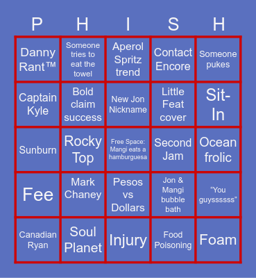 Phish Mexico Bingo Card