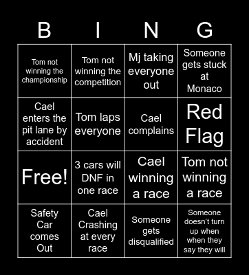 F1 Bingo Card