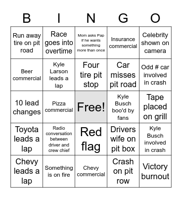 2023 Daytona 500 Bingo Card