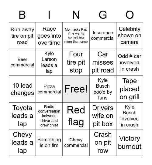 2023 Daytona 500 Bingo Card