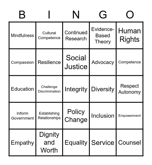Social Work Breaks Barriers Bingo Card