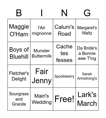 Monday tune bingo Card