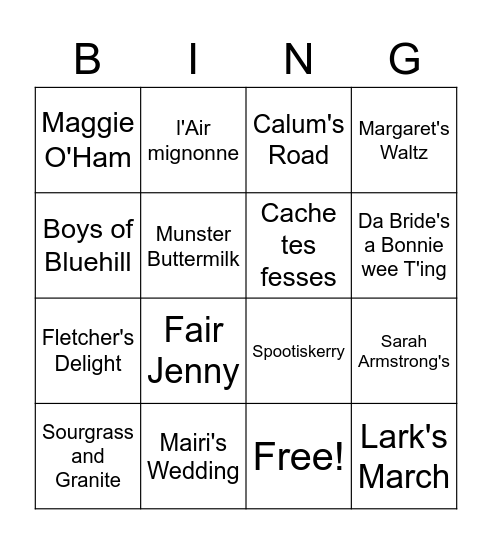 Monday tune bingo Card