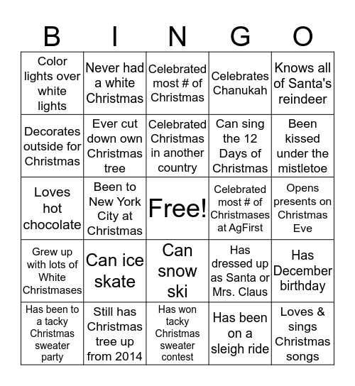 HOLIDAY B-I-N-G-O Bingo Card