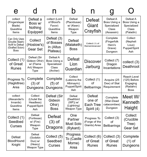 Elden Bing Bingo Card