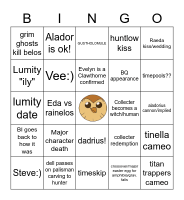 The Owl House Watching And Dreaming Bingo Card