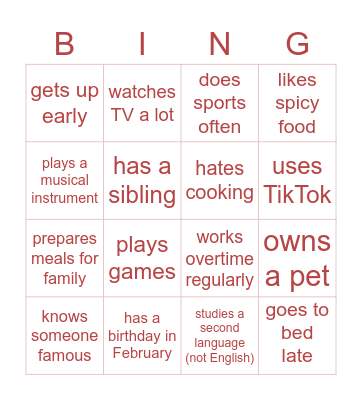 FIND SOMEONE WHO Bingo Card