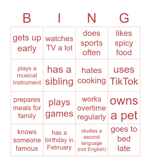 FIND SOMEONE WHO Bingo Card